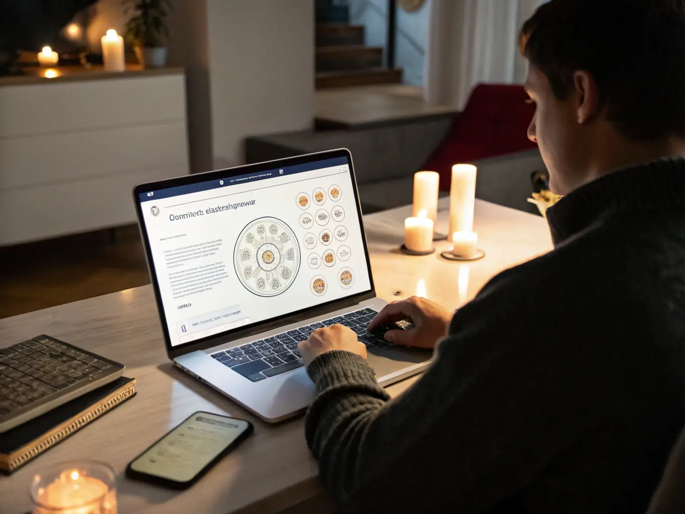 A visually appealing image of a person making strategic decisions with astrological charts overlaid, representing career and financial astrology.